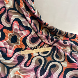 Bomulds jersey digital printet - Abstrakt fantasy mønster - LYSELILLA/CORAL/SAND farver