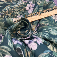 
              Luksus kanvas - palmeblade og blomster - SMARAGD/GRØN/LILLA toner
            