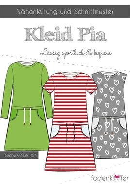 Fadenkäfer KLEID PIA - kjole med og uden ærmer med lommer og bindebånd til børn -  str. 92-164